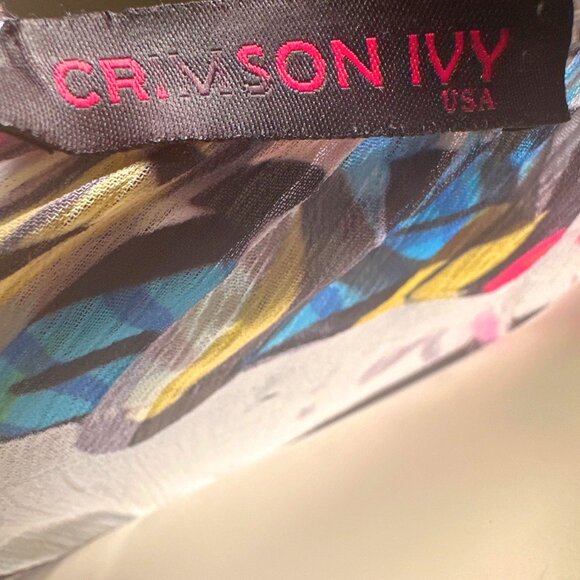 Crimson Ivy Off Shoulder Blouse Flower Print Rhinestone Accents Sz S Multicolor - Picture 5 of 10